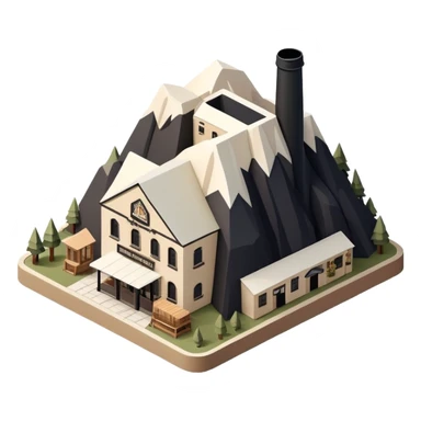 Isometric exterior little black, beige, and white mountain brewery, dollhouse style 3D realistic  sticker