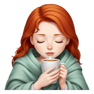 girl redhead inside a blanket sipping coffee eyes closed sticker