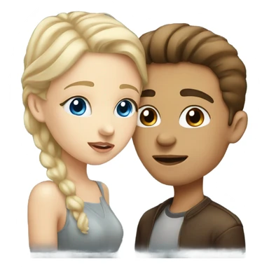 Blonde girl with blue eyes kissing a brunette boy with brown eyes sticker