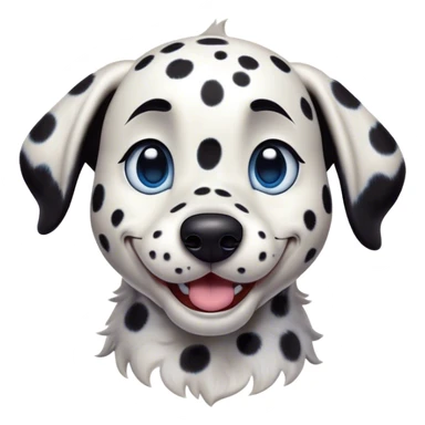Cinematic Comical Spotted Dalmatian Portrait Emoji, Head tilted dramatically with an exaggeratedly shocked or amused expression, featuring a striking Fur of predominantly white with vivid black patches, wide, expressive blue eyes filled with playful disbelief, Simplified yet hilariously expressive features, highly detailed, glowing with a slightly sassy glow, high shine, dramatic yet playful, stylized with an air of cheeky charm, bright and endearing, soft glowing outline, capturing the essence of a spirited and over-the-top guardian, so meme-worthy it feels like it could side-eye its way into internet fame instantly! sticker