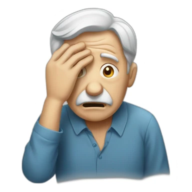 an old man holding his head because of stress sticker