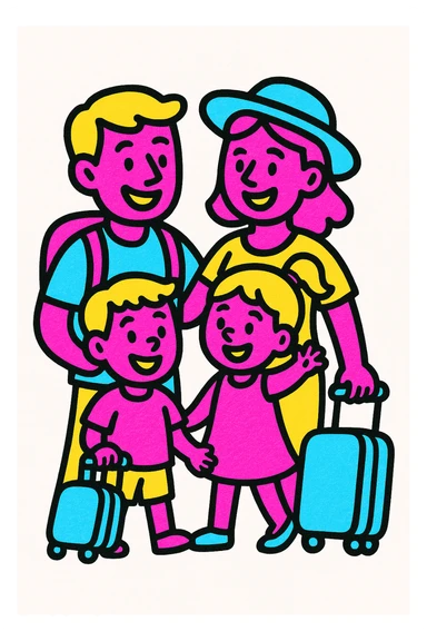 una familia viajando, estilo colorido y alegre, vibrant and joyful colors sticker