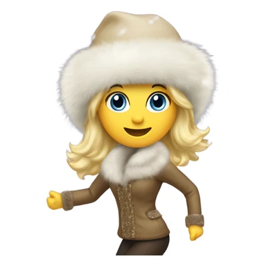 blonde lady in a fur hat dancing in the snow full body fur boots sticker