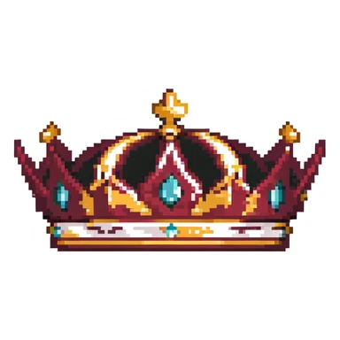 maroon crown with black, gold, and white accents, simple design, pixel art style sticker