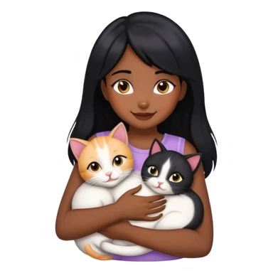 happy black haired girl hugging 3 cats  sticker