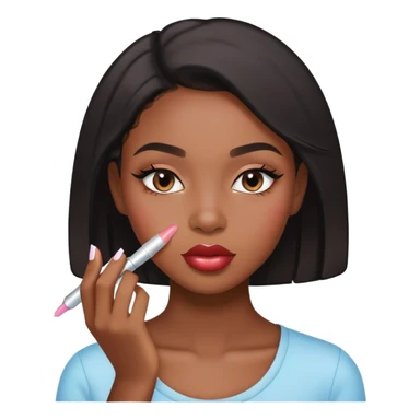 Black girl putting on clear lipgloss sticker