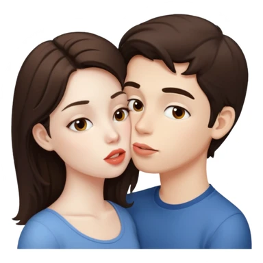 brunette boy pale skin and brunette girl kiss sticker