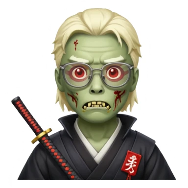 zombie samurai with glasses, highlight the glasses, more visible sticker