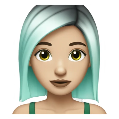 white girl with eyes blue, black hair and green roots sticker