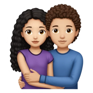 a lightskin boy with brown curly hair putting his arm around an asian girl with straight long black hair sticker