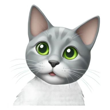 Grey cat with white patch on neck and green eyes  sticker