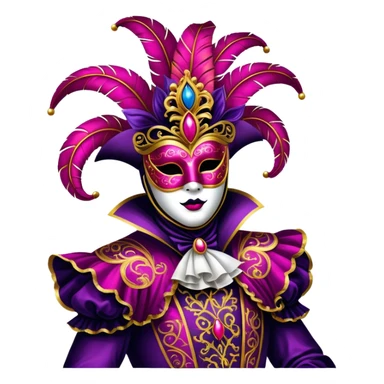 Venice Carnival performer – Cinematic Realistic Venice Carnival Performer, depicted in an opulent, elaborately masked costume with rich textures, vibrant colors, and dramatic, soft lighting, set against the historic backdrop of Venetian canals, capturing the mystery and extravagance of the carnival. sticker