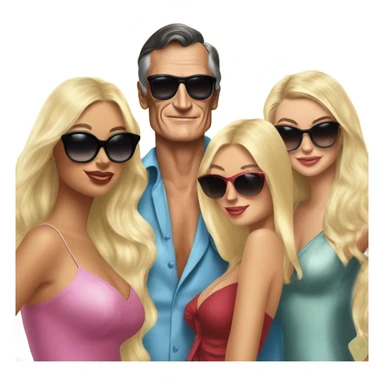 Young Hugh Hefner sunglasses with 4 beautiful girlfriends sticker