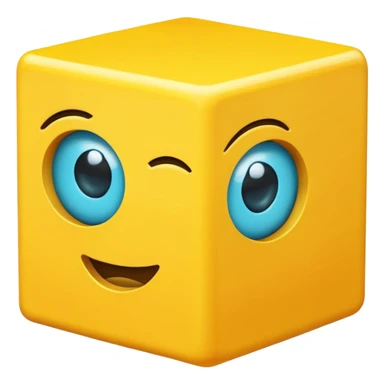 A yellow cube with 2 cyan block eyes and a rectangular mouth  sticker
