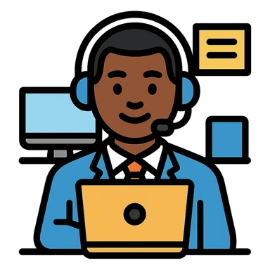 black agent working at a call center, wearing a headset, professional and friendly expression, office background sticker