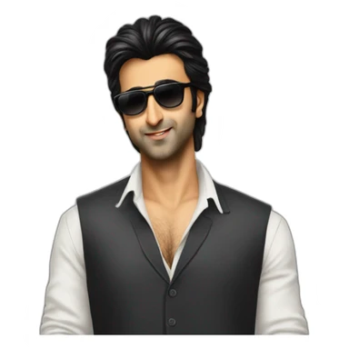 Ranbir Kapoor as a gangster with a mullet and sun glassess sticker