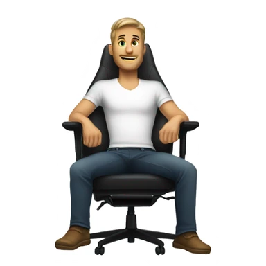 guy in gaming chair with arm rests, feet on the table sticker