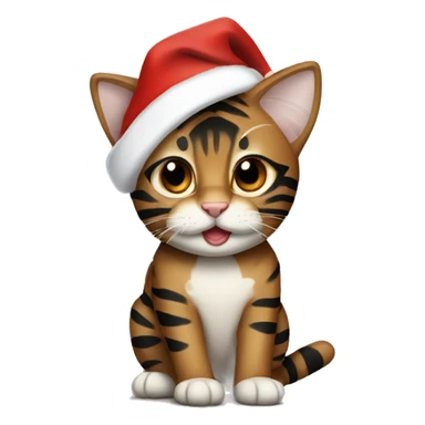 Brown and black tiger striped cat in a Santa hat sticker