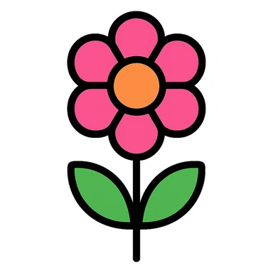 A colorful, outlined icon of a flower with black outlines, vibrant and eye-catching sticker