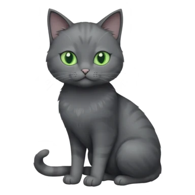 full body view of beautiful female solid dark grey cat with green eyes, grey face, white toes and white patch on chest sticker