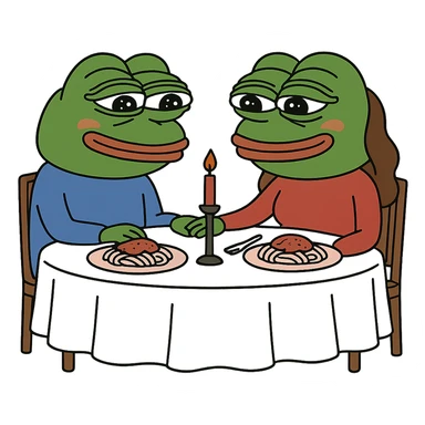 create a pepe on couple dinners, white background sticker