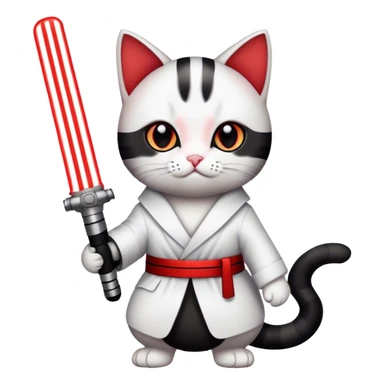 black and white cat with red light saber sticker