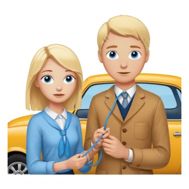 crea un emoji con esos 3 en conjunto👫🏻🪢🚘 & que la chica sea rubia y tenga pecas en la cara y tenga los ojos azules sticker