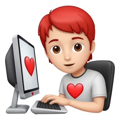 fan at a computer with heart eyes sticker