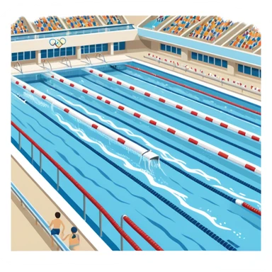 An icon featuring an Olympic swimming pool with multiple lanes and swimmers racing side by side. Splashes and lane dividers highlight the competition atmosphere. Transparent background emphasizes the energy, speed, and intensity of professional swimming events. sticker