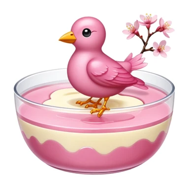 sakura pudding shaped like a bird with cherry blossom decoration sticker