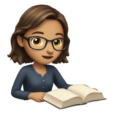 Girl with brown hair, reading book sticker