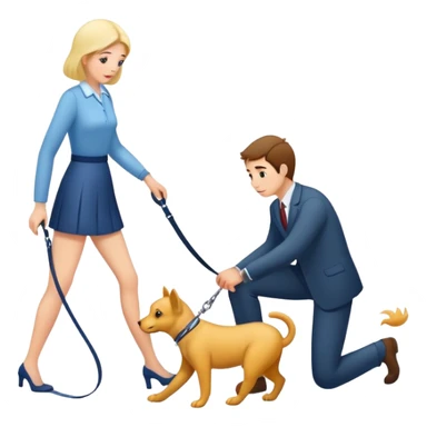 woman walking a man on all fours with a leash sticker