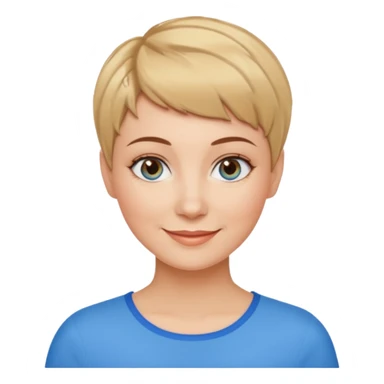 Frau, helle Haut, brauner Pixie schnitt mit blonden Spitzen, blaue Augen, mittleres alter sticker