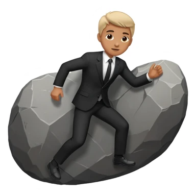 a man in a suit  pushing a huge rock sticker