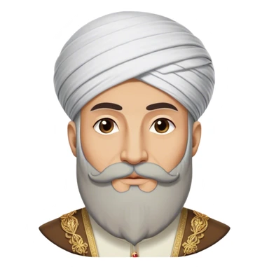 ​Cinematic Realistic Portrait of Suleiman the Magnificent, depicted as a regal Ottoman sultan adorned with a large, white, round, tall turban and a majestic grey beard, his commanding gaze bathed in warm, historic lighting that exudes timeless authority and grandeur, sticker