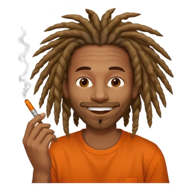 Brownskin man with long dreadlocks orange shirt smoking weed blunt in mouth sticker