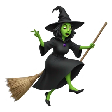 Wicked witch on broom asking which way directions sticker
