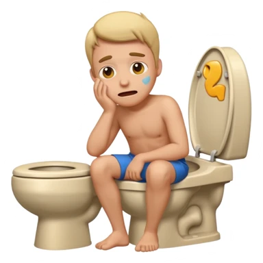 man on toilet, embarrassed expression, emoji style sticker