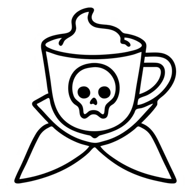 cappuccino assasino with a dramatic coffee cup sticker