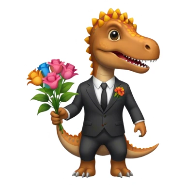 dinosaur in suit holding flowers sticker