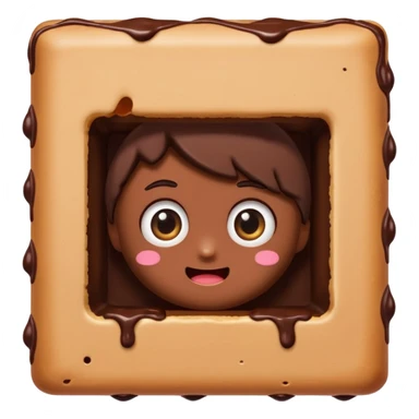 Cartoon chocolate mini pastry peeking from behind tiny wall, suspicious eyes, tiny chocolate smudges, chibi style, Twitch emoji style, transparent background, colorful
 sticker