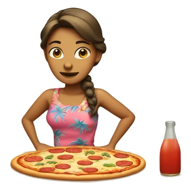 women hawaiian with making pizza sticker