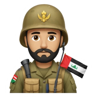A very tired and sad, swarthy Iraqi soldier with a beard, an Iraqi flag on his helmet, a sad expression and bags under his eyes sticker