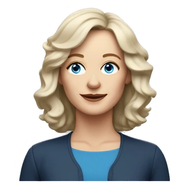 midlife white woman with blue eyes and layered shoulder length wavy hair and side swip bangs sticker