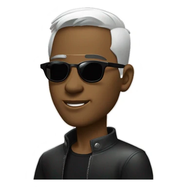 Portrait of stylish young man, sliver under-cut hair style, wearing rounded ear-rings, wearing black sunglasses sticker