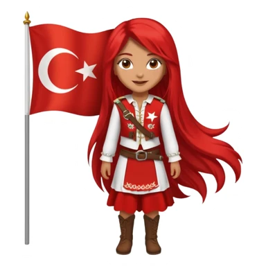 ultra sexy happy Turkish girl with Turkish flag in national outfit, full body, long bright hair sticker