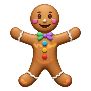 i would like a gingerbread man emoji, it should have colorful buttons, white lines on his arms and legs similar to the gingerbread man character from shrek sticker