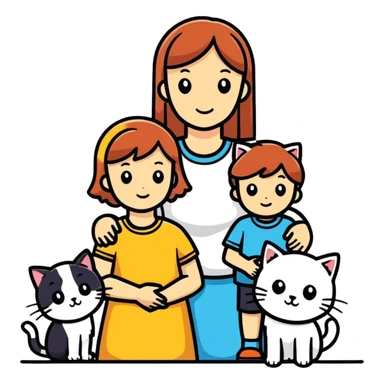 Family , mother,,sister,brother,sister,,cat sticker