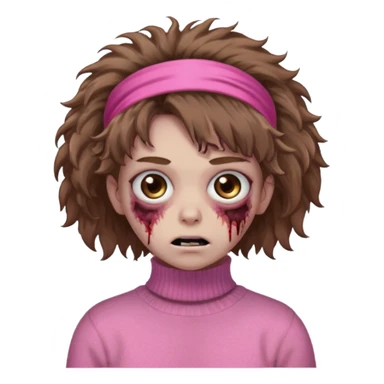 brown fluffy haired zombie with pink turtleneck sweater and hair band sticker