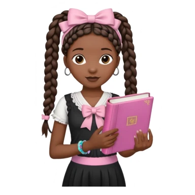 Black girl with boho braids,white bow, black leggings;white top, and pink bible  sticker